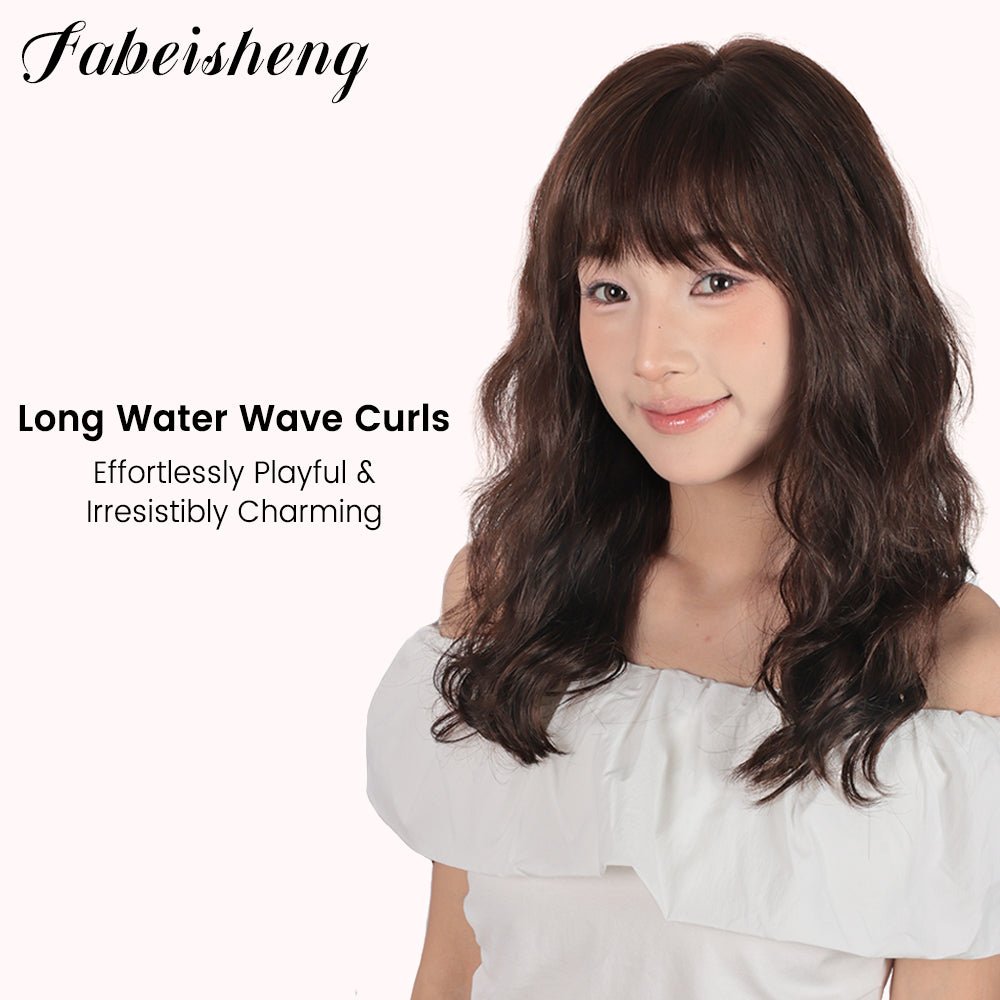 FBS Simulated Scalp Brown Wavy Hair Cute Fringe Wig