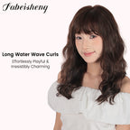 FBS Simulated Scalp Brown Wavy Hair Cute Fringe Wig