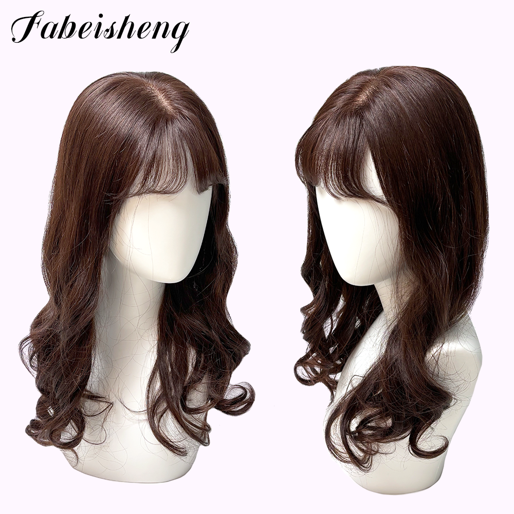 FBS Simulated Scalp Dark Brown Hair franch Curls Bangs Wig