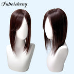 FBS Simulated Scalp Dark Brown Middle Part Bangs Straight Hair Topper