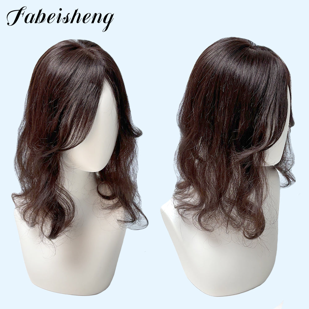 FBS Simulated Scalp Natural Color Partial Bangs Clavicle Wavy Hair Topper