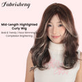 FBS Simulated Scalp Dark Brown Highlight Hair Natural Wavy Middle Part Wig