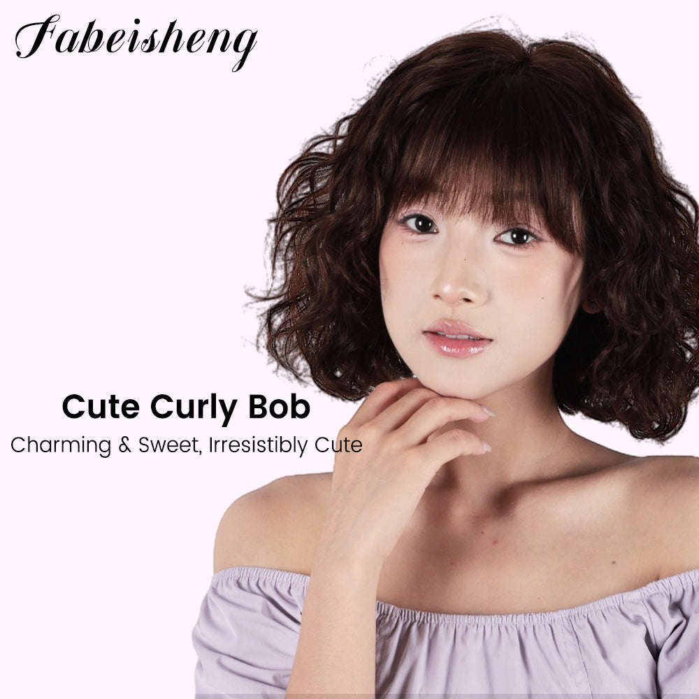 FBS Simulated Scalp Cute Amber Curly Bob Fringe Wig