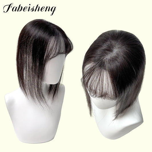 FBS Natural Black Color Straight Hair Air Bangs Lace Topper