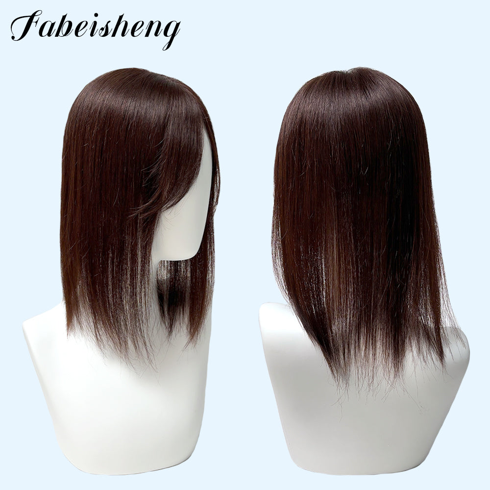 FBS Simulated Scalp Dark Brown Middle Part Bangs Straight Hair Topper