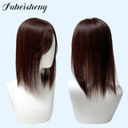 FBS Simulated Scalp Dark Brown Middle Part Bangs Straight Hair Topper