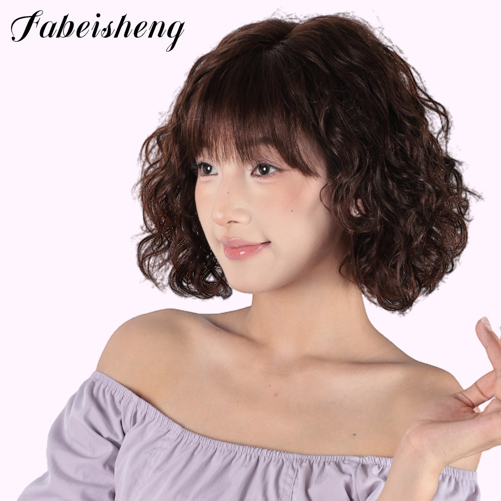 FBS Simulated Scalp Cute Amber Curly Bob Fringe Wig