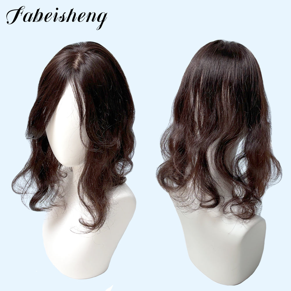 FBS Simulated Scalp Natural Color Partial Bangs Clavicle Wavy Hair Topper