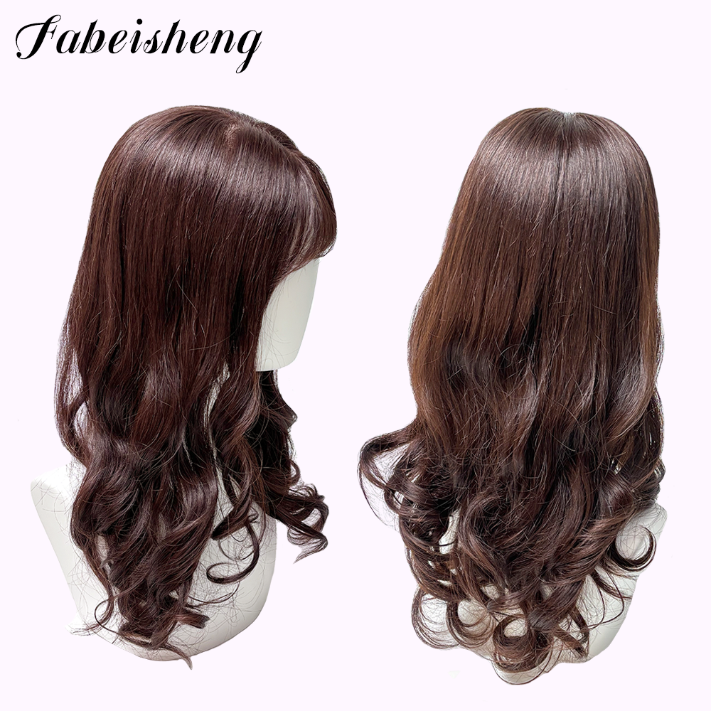 FBS Simulated Scalp Dark Brown Hair franch Curls Bangs Wig