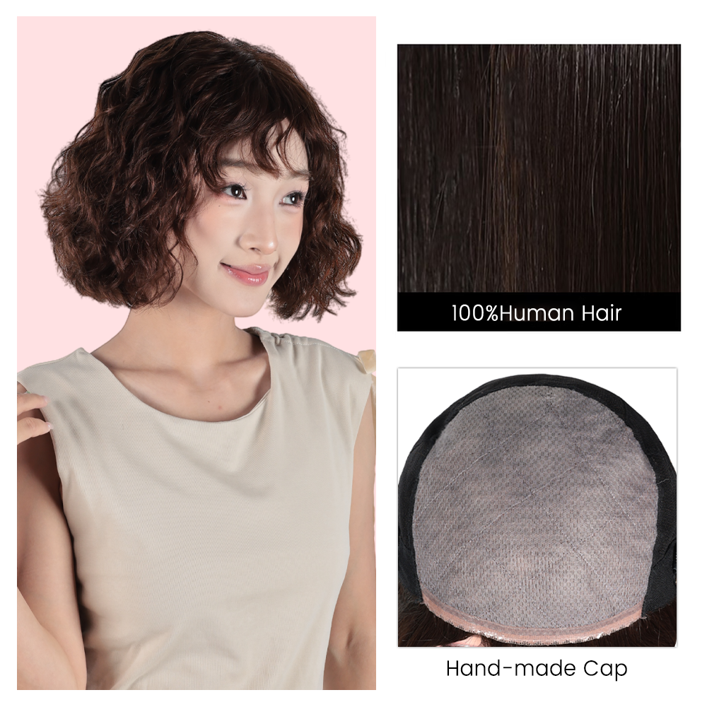 FBS Simulated Scalp Natural Bangs Curly Hair Light Brown Wig