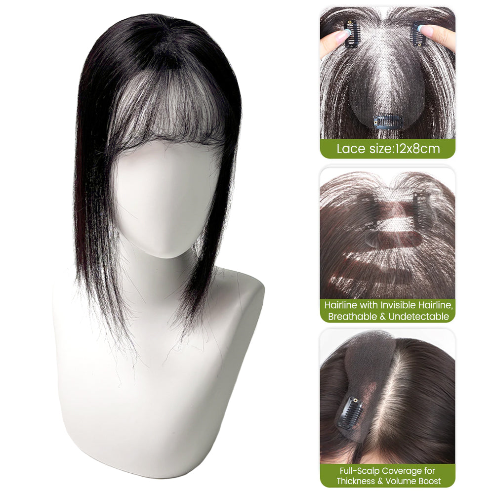 FBS Natural Black Color Straight Hair Air Bangs Lace Topper