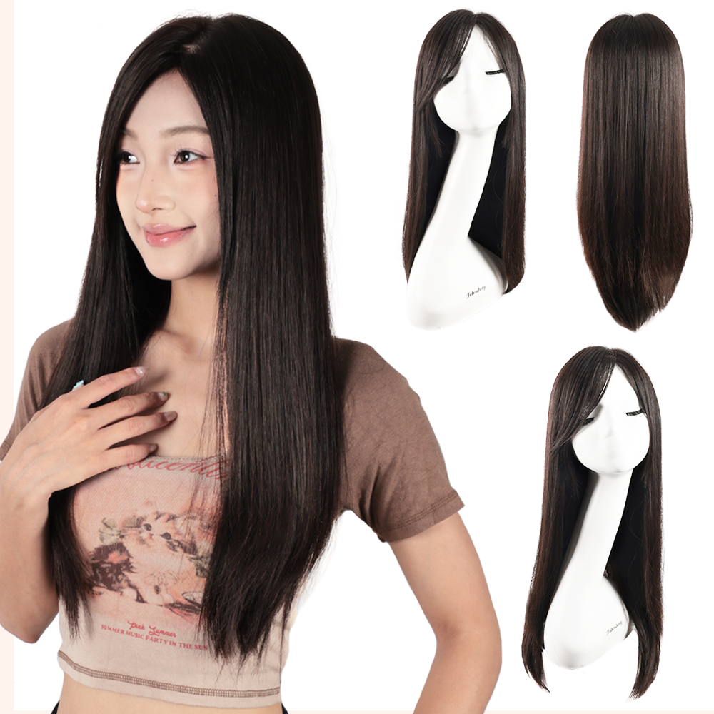 FBS Simulated Scalp Partial Bangs Clavicle natural straight Hair Waist-length Wig